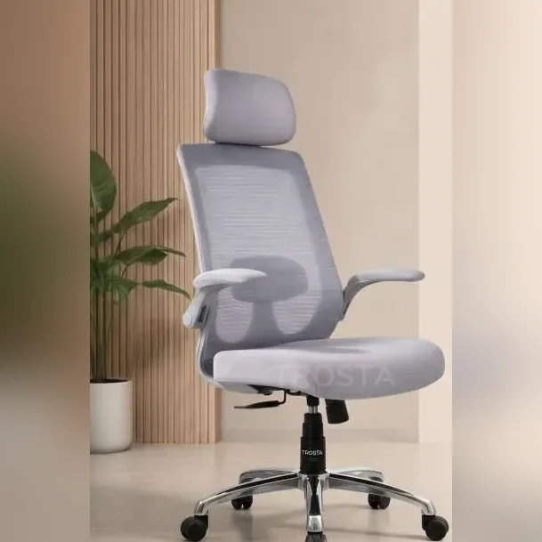 Black ergonomic mesh chair with headrest and lumbar support