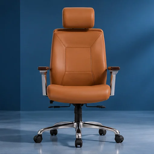 Sudam Boss HB executive chair in tan leatherette with headrest, front view