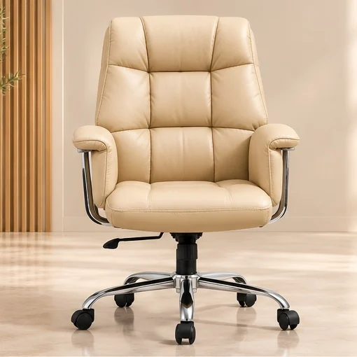 Sudam Bubble MB executive chair in beige leatherette with tufted cushions, front view