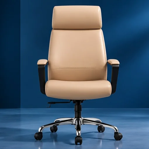Sudam Noble HB office chair in cream leatherette with black armrests, front view