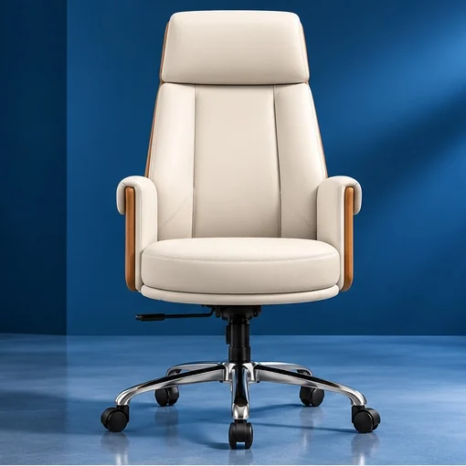 Sudam Prestige HB executive chair in cream and tan leatherette, front view