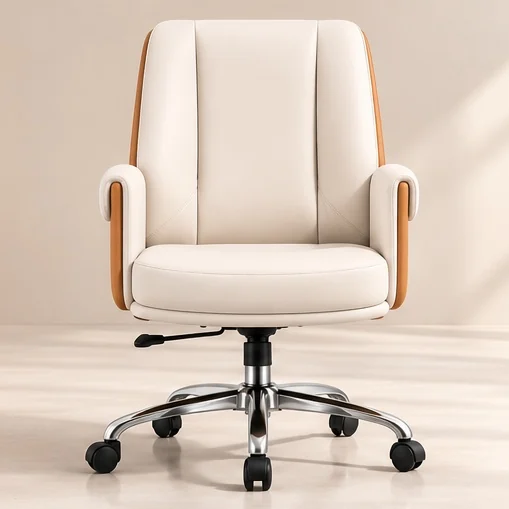 Sudam Prestige MB executive chair in cream and tan leatherette, front view