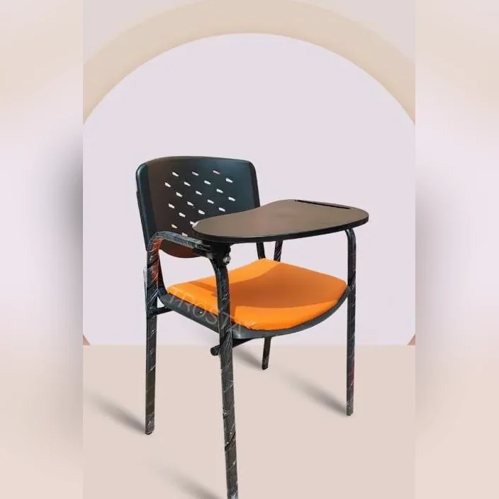 Sudam Prisma training chair with perforated back, orange seat and writing pad