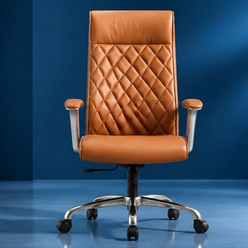 Sudam Regent HB office chair in cognac diamond-stitched leatherette, front view