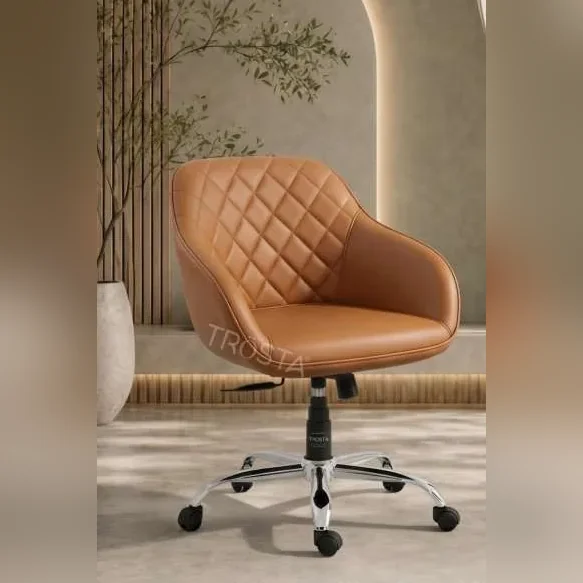 Sudam Vesper compact office chair with diamond-stitched tan leatherette